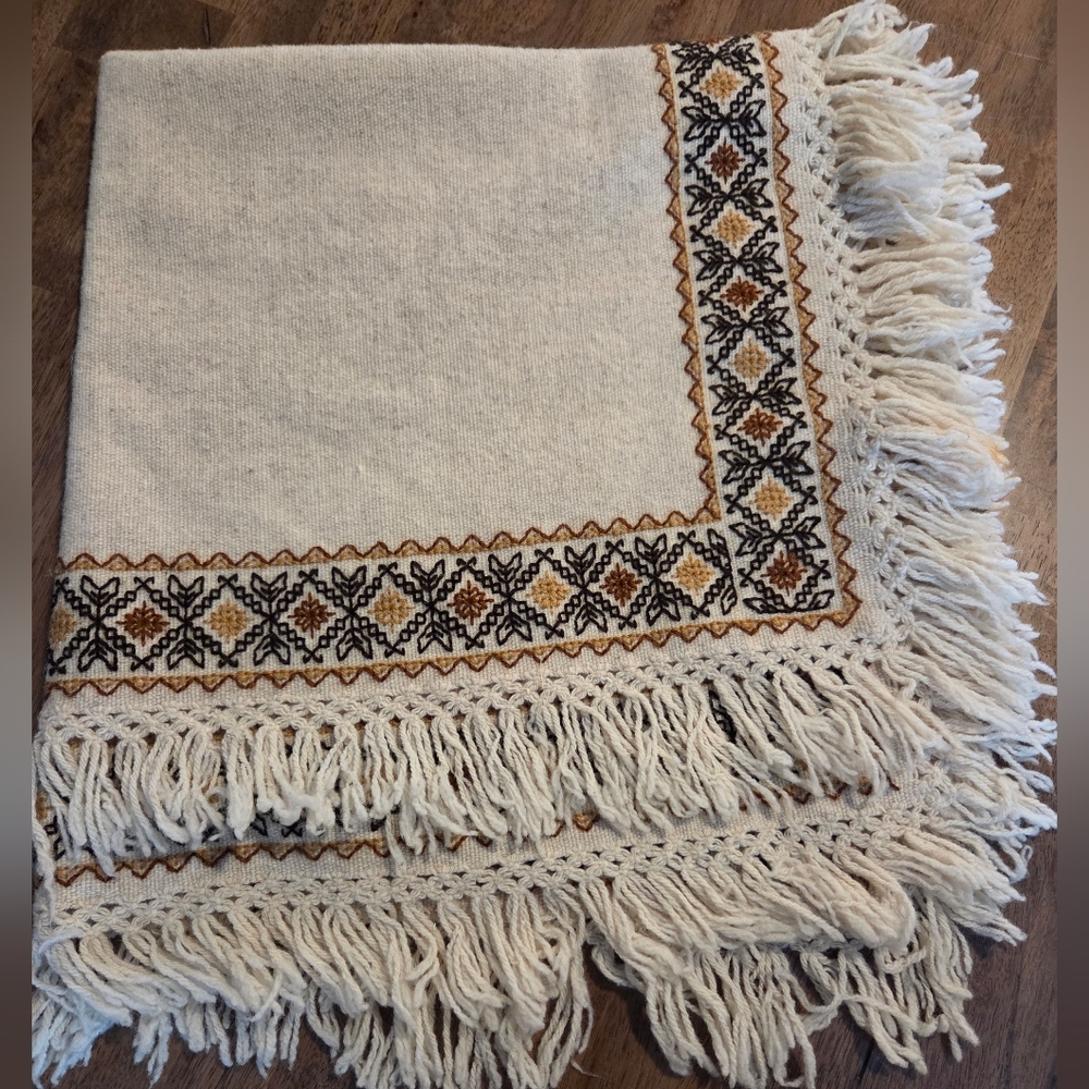 Fringe Wrap With Beautiful Embroidery Details - Or Throw